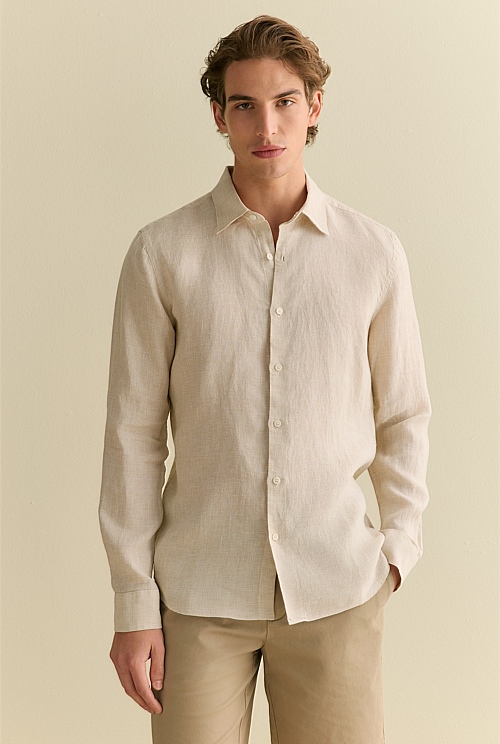 Tailored Fit Basketweave Linen Shirt Tailored Fit Basketweave Linen Shirt