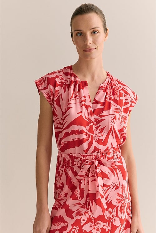 Hibiscus Modal Cap Sleeve Blouse Hibiscus Modal Cap Sleeve Blouse