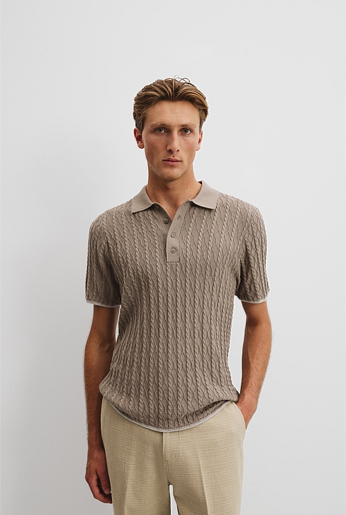 Cotton Wool Cable Knit Polo Cotton Wool Cable Knit Polo