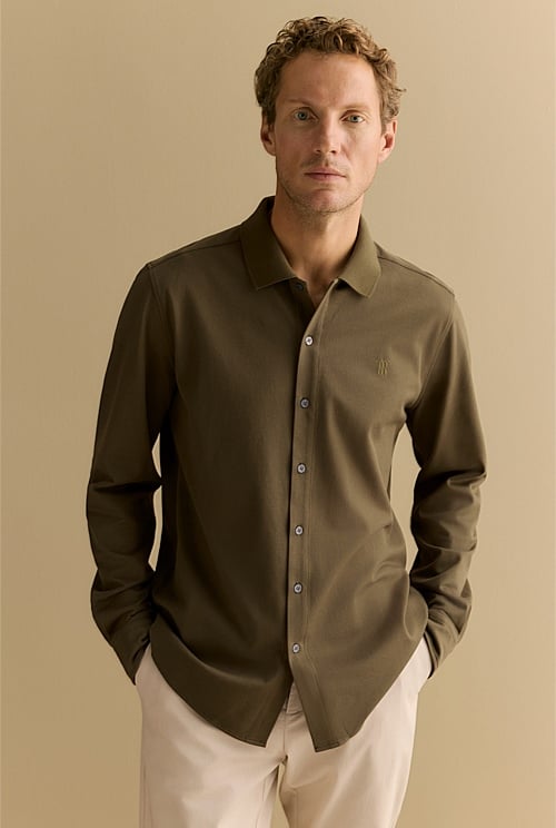 Tailored Fit Pique Cotton Monogram Shirt Tailored Fit Pique Cotton Monogram Shirt