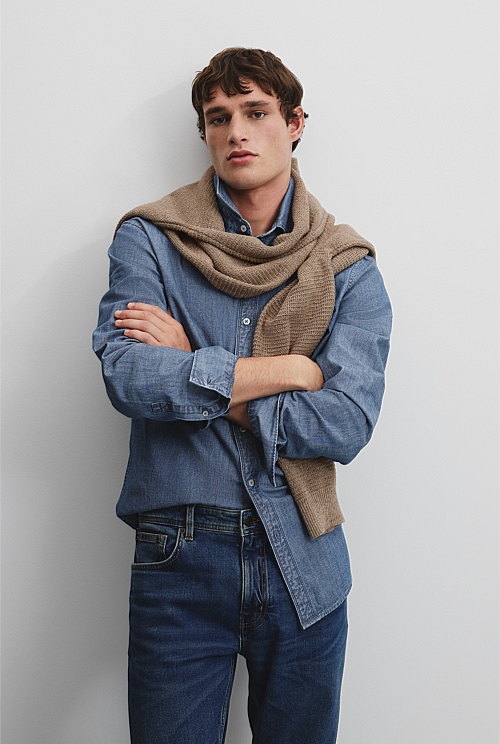 Long Sleeve Regular Fit Chambray Shirt Long Sleeve Regular Fit Chambray Shirt