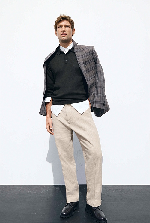 Regular Fit Merino Wool Check Blazer