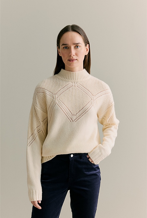 Wool Cotton Textured Mock Neck Pullover Wool Cotton Textured Mock Neck Pullover