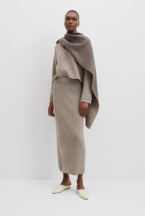 Melange Knit Midi Skirt