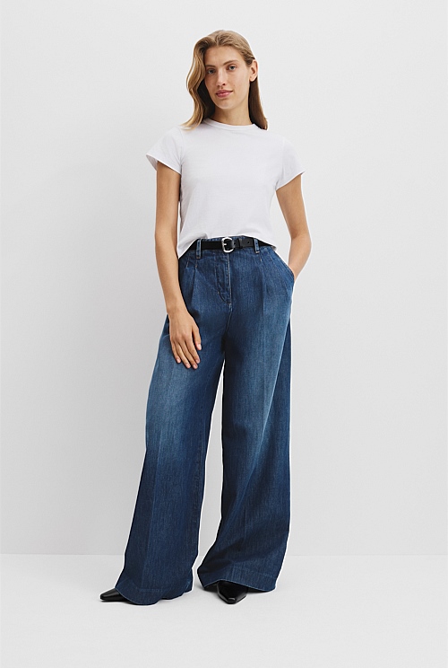 Pleated Denim Trouser