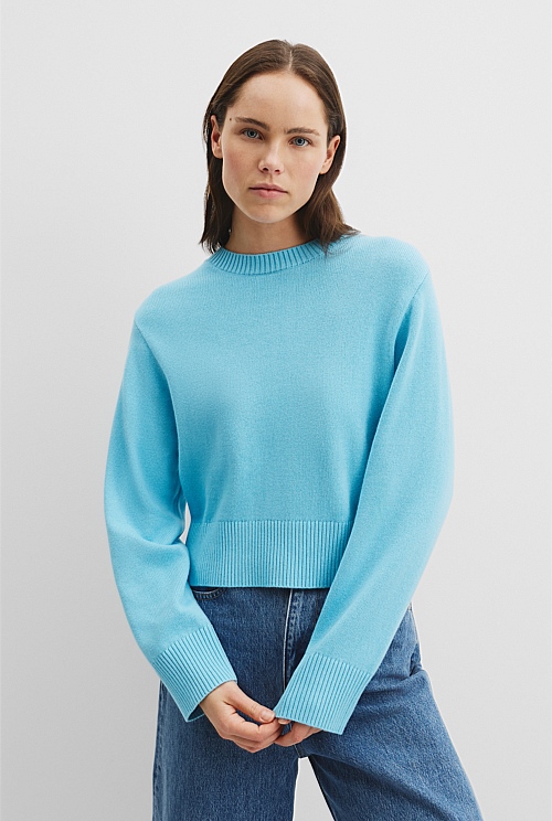 Organically Grown Cotton Blend Crop Crew Neck Knit