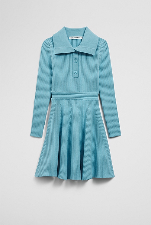 Organically Grown Cotton Blend Collared Knit Dress