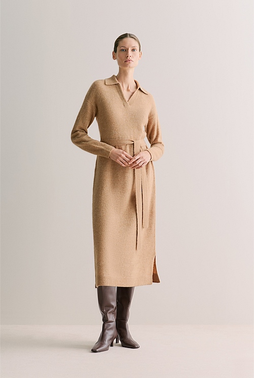Alpaca Merino Blend Belted Polo Dress