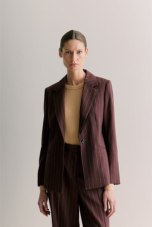 Stretch Wool Pinstripe Blazer