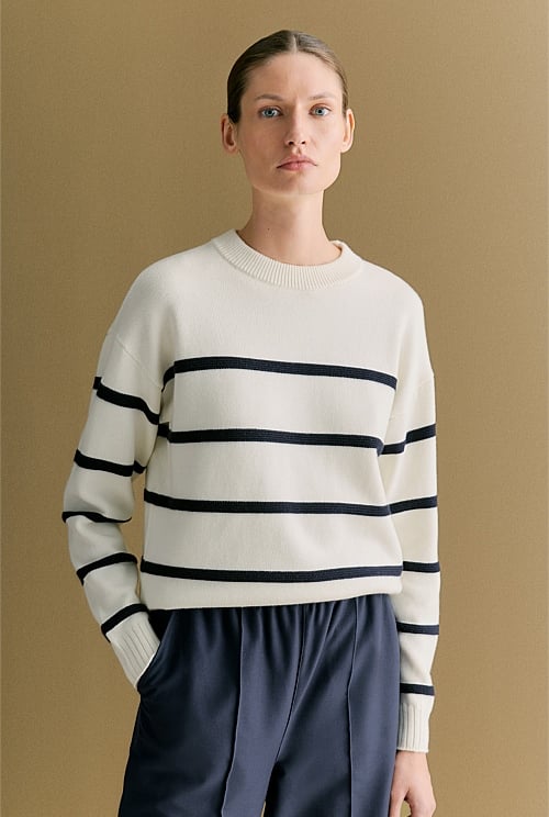 Cotton Cashmere Textured Stripe Crew Cotton Cashmere Textured Stripe Crew