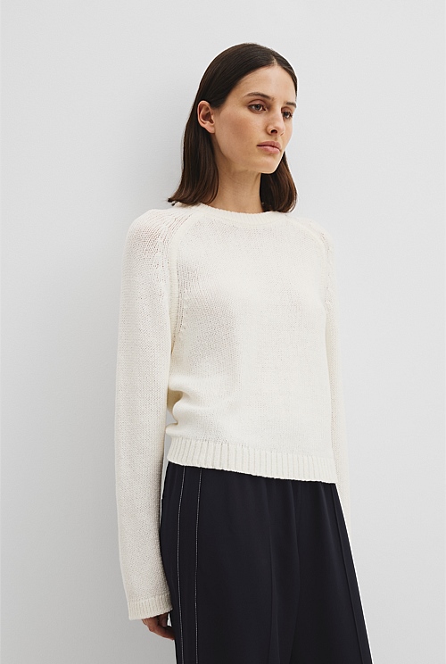 Wool Cotton Crew Neck Knit