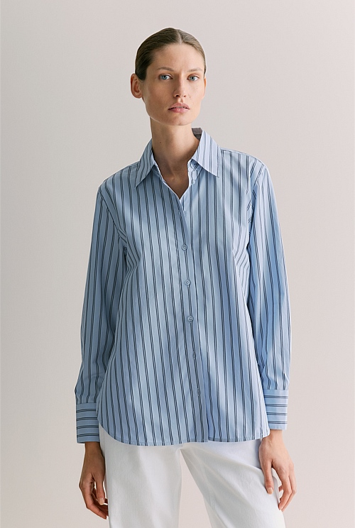 Cotton Poplin Stripe Long Sleeve Shirt