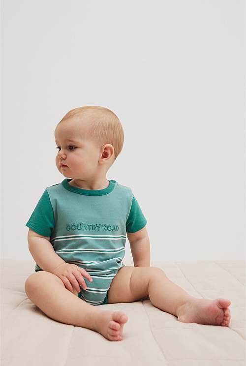 Organically Grown Cotton Stripe Logo T-Shirt Bodysuit Organically Grown Cotton Stripe Logo T-Shirt Bodysuit