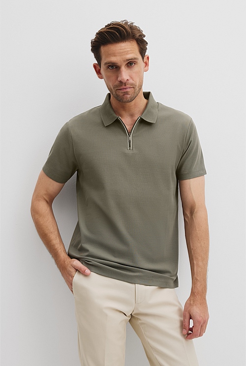 Cotton Mercerised Pique Zip Polo Cotton Mercerised Pique Zip Polo