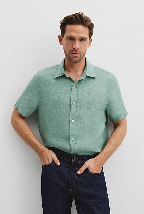Regular Fit Organically Grown Delave Linen Short Sleeve Shirt Regular Fit Organically Grown Delave Linen Short Sleeve Shirt