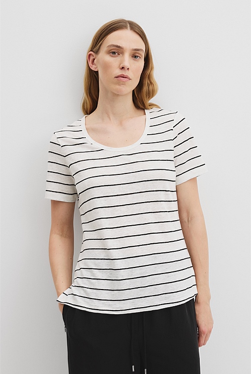Organically Grown Linen Stripe Scoop Neck T-Shirt Organically Grown Linen Stripe Scoop Neck T-Shirt