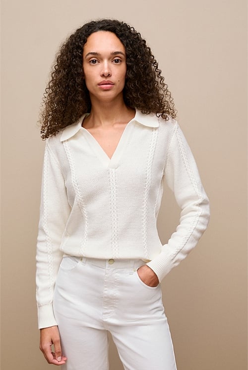 Cotton Cable Knit Polo