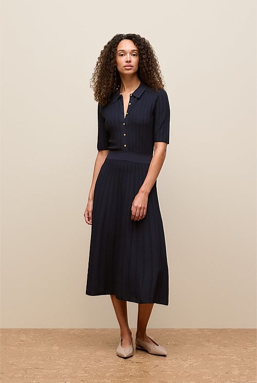 Jacquard Knit Button Detail Dress