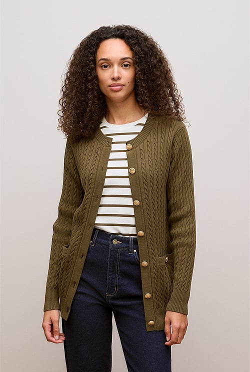 Cotton Cable Knit Longline Cardigan