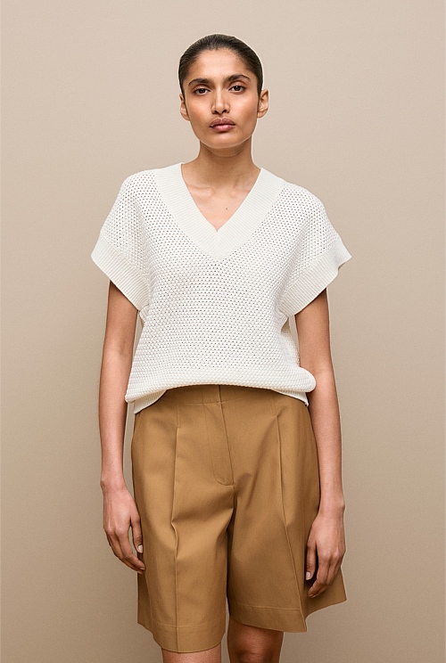 Mercerised Cotton Basketweave Knit Vest Mercerised Cotton Basketweave Knit Vest