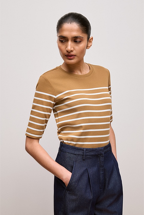 Cotton Stripe Half Sleeve T-shirt