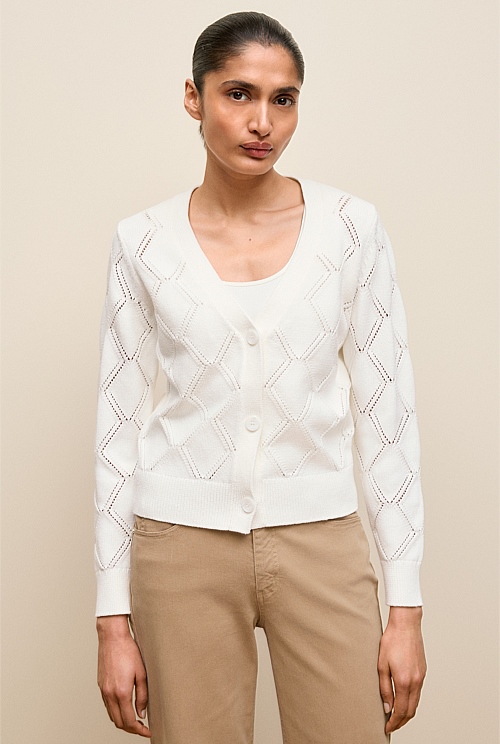 Diamond Pointelle V Neck Cardigan