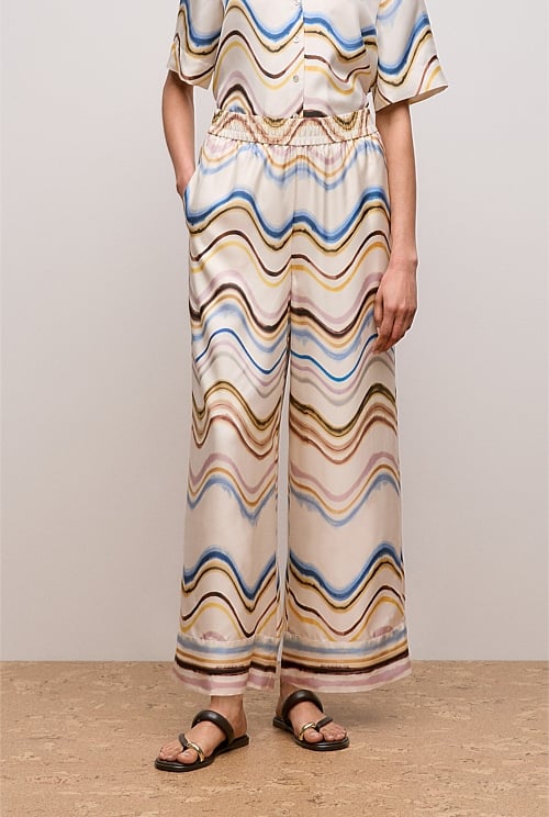 Wave Stripe Silk Pull On Pant