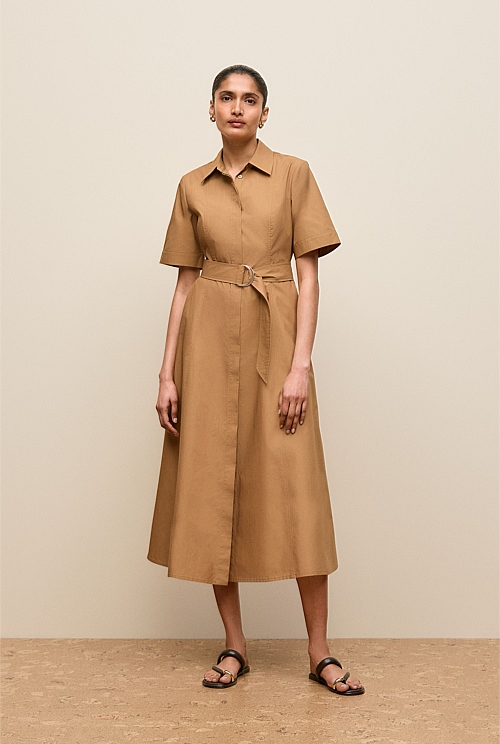 Cotton Poplin Belted Dress