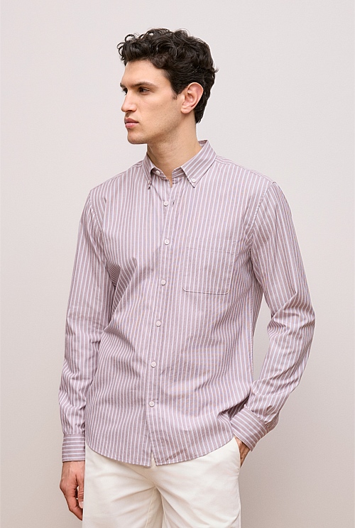 Regular Fit Poplin Stripe Long Sleeve Shirt