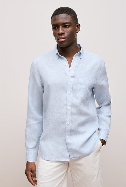 Regular Fit Linen Glen Check Shirt Regular Fit Linen Glen Check Shirt