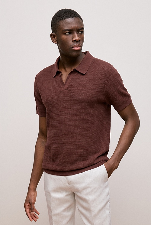 Cotton Linen Collared Knit Polo Cotton Linen Collared Knit Polo