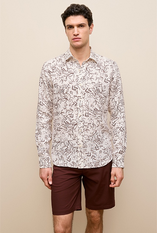 Regular Fit Floral Linen Long Sleeve Shirt Regular Fit Floral Linen Long Sleeve Shirt
