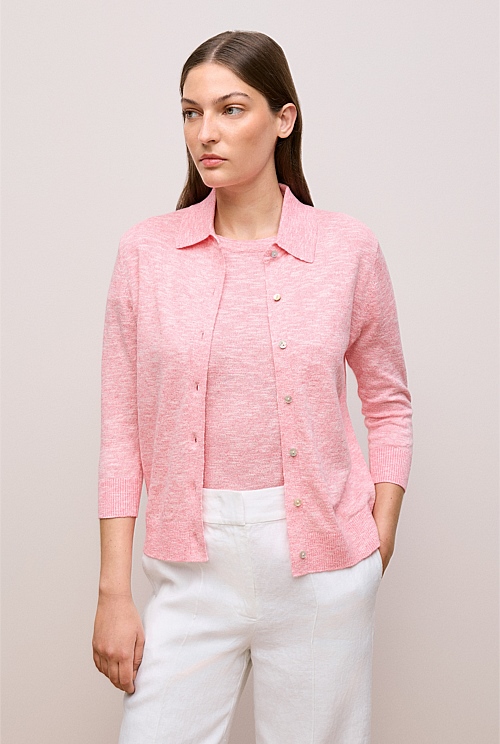 Linen Cotton Mouline Collared Cardigan Linen Cotton Mouline Collared Cardigan