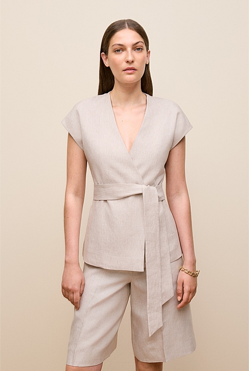Yarn Dyed Linen Cap Sleeve Vest Yarn Dyed Linen Cap Sleeve Vest