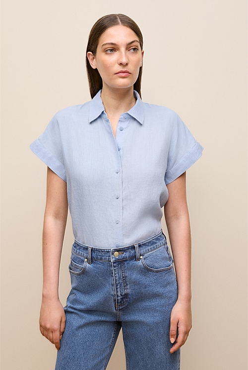 Delave Linen Cap Sleeve Shirt Delave Linen Cap Sleeve Shirt