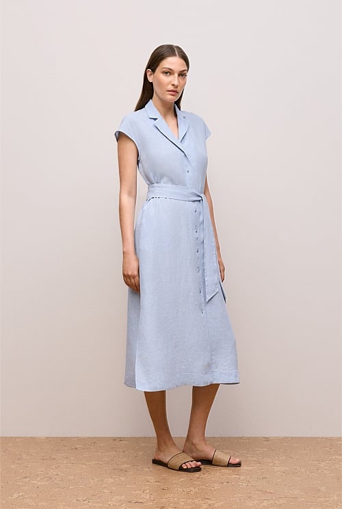 Linen Cap Sleeve Shirt Dress Linen Cap Sleeve Shirt Dress