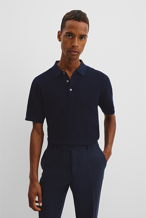 Australian Cotton Herringbone Knit Polo Australian Cotton Herringbone Knit Polo