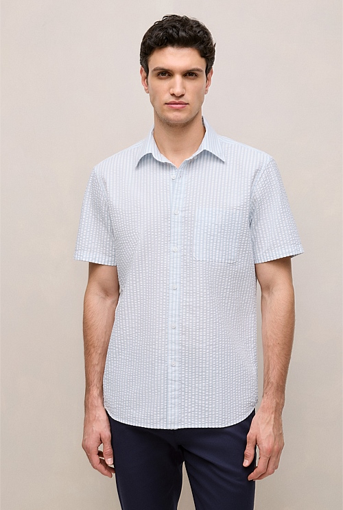 Regular Fit Seersucker Stripe Pocket Shirt Regular Fit Seersucker Stripe Pocket Shirt