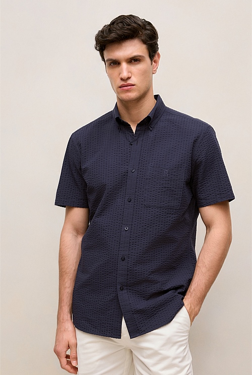 Regular Fit Seersucker Stripe Pocket Shirt Regular Fit Seersucker Stripe Pocket Shirt