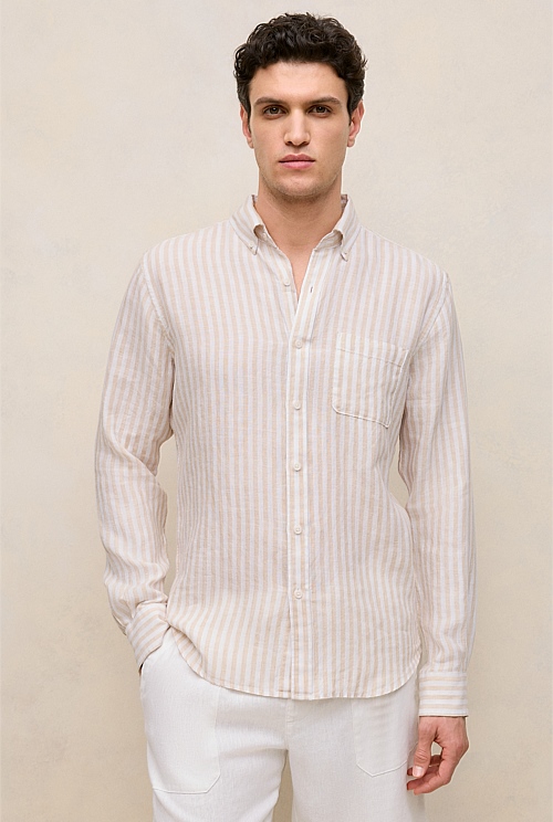 Regular Fit Linen Bengal Stripe Shirt Regular Fit Linen Bengal Stripe Shirt