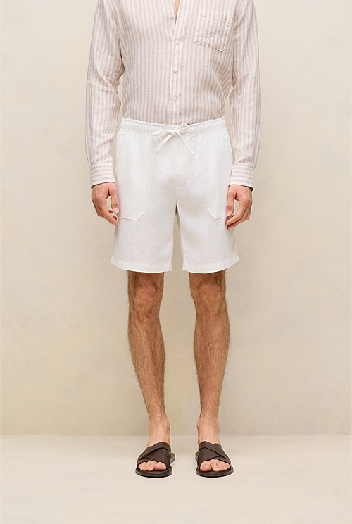 Linen Patch Pocket Drawcord Short Linen Patch Pocket Drawcord Short