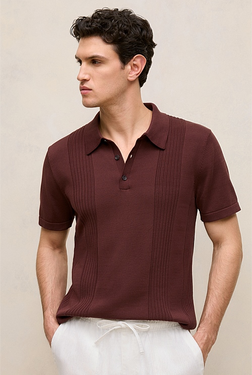 Mercerised Cotton Rib Detail Knit Polo Mercerised Cotton Rib Detail Knit Polo