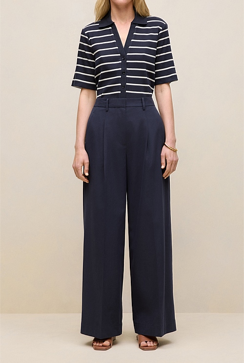 Cotton Blend Tailored Wide Leg Pant Cotton Blend Tailored Wide Leg Pant