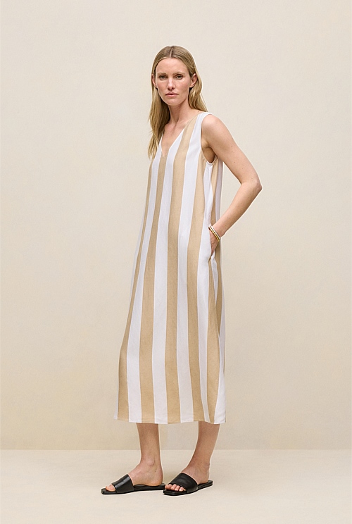 Cabana Stripe V Neck Sleeveless Dress Cabana Stripe V Neck Sleeveless Dress