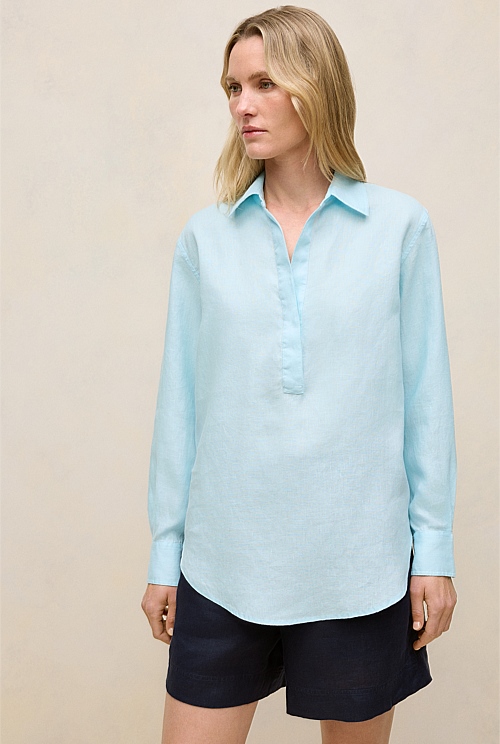 Linen Relaxed Half Placket Shirt Linen Relaxed Half Placket Shirt