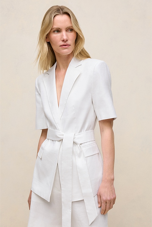 Stretch Linen Short Sleeve Blazer Stretch Linen Short Sleeve Blazer