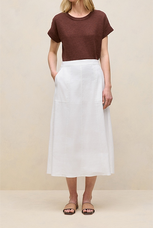 Stretch Linen Patch Pocket Skirt Stretch Linen Patch Pocket Skirt
