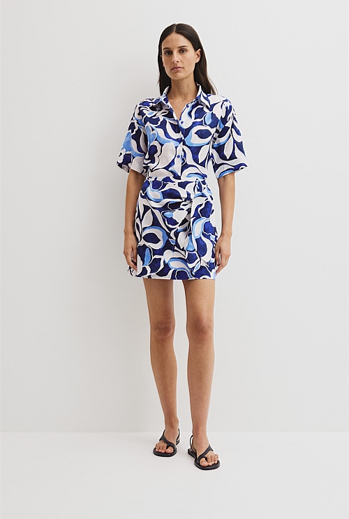 Print Mini Linen Skirt Print Mini Linen Skirt