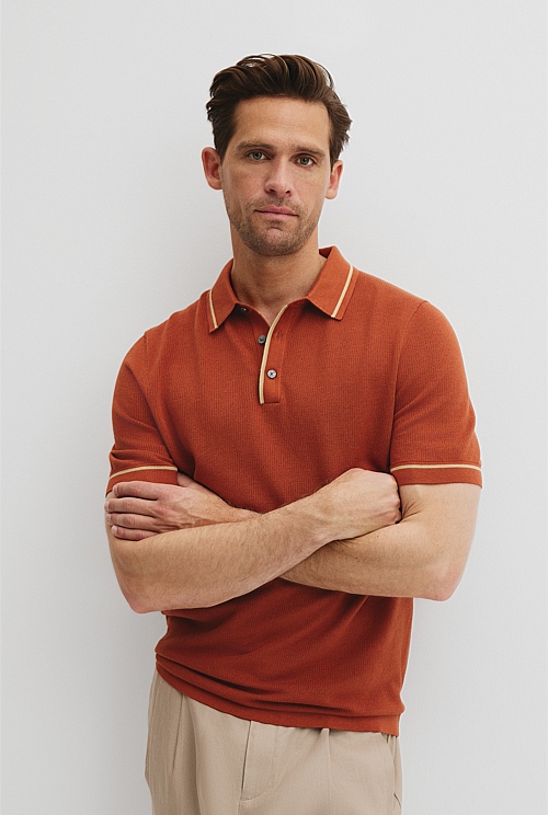 Australian Cotton Blend Silk Tipped Knit Polo Australian Cotton Blend Silk Tipped Knit Polo