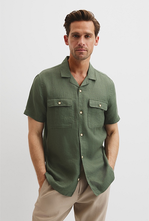 Double Pocket Textured Linen Short Sleeve Shirt Double Pocket Textured Linen Short Sleeve Shirt